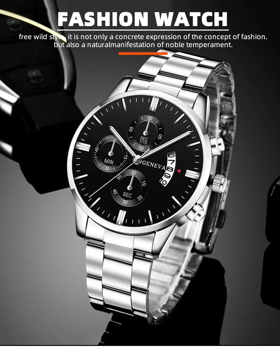 DEYROS ZH12062SHJM Luxury Men's Stainless Steel Quartz Watch – Business Wristwatch with Calendar, Stylish Bracelet Design