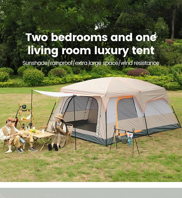 XIAOTREE Outdoor Family Camping Tent - Oversized Double-Layer 2-Room Tent for 3-12 People, Thickened Rainproof Design for Outdoor Adventures