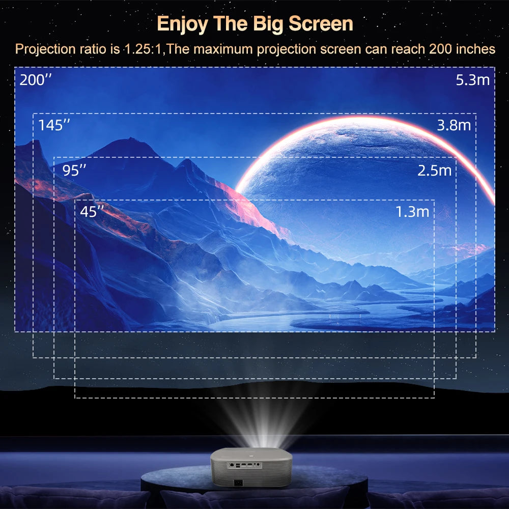 Everycom HQ10W 1080P Projector  Full HD 4K 26000 Lumen Projectors Video Smart TV for Home 2+64GB Movie Theater Beamer With Dolby
