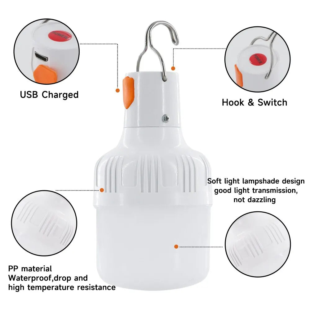 60W USB Rechargeable LED Emergency Light - Outdoor Camping Lantern for Hiking, Sports, and EDC Use