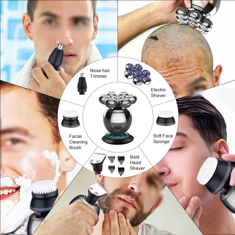 MOSHAN 7D Electric Shaver - Floating Head, Waterproof Beard Trimmer & Skull Clipper with Base Charging for Men