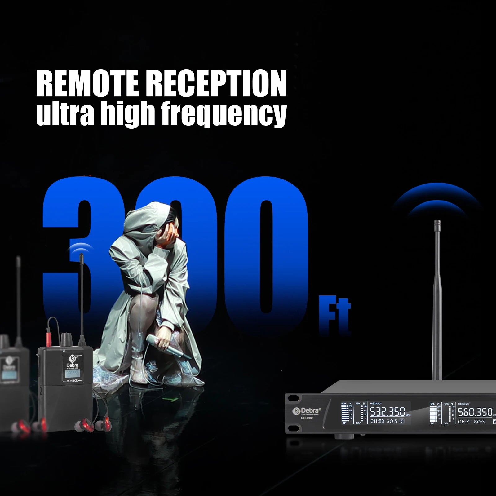 Debra ER-202 Stage Audio UHF Wireless In Ear Monitor System With Multiple Transmitter For Stage Performance Singer