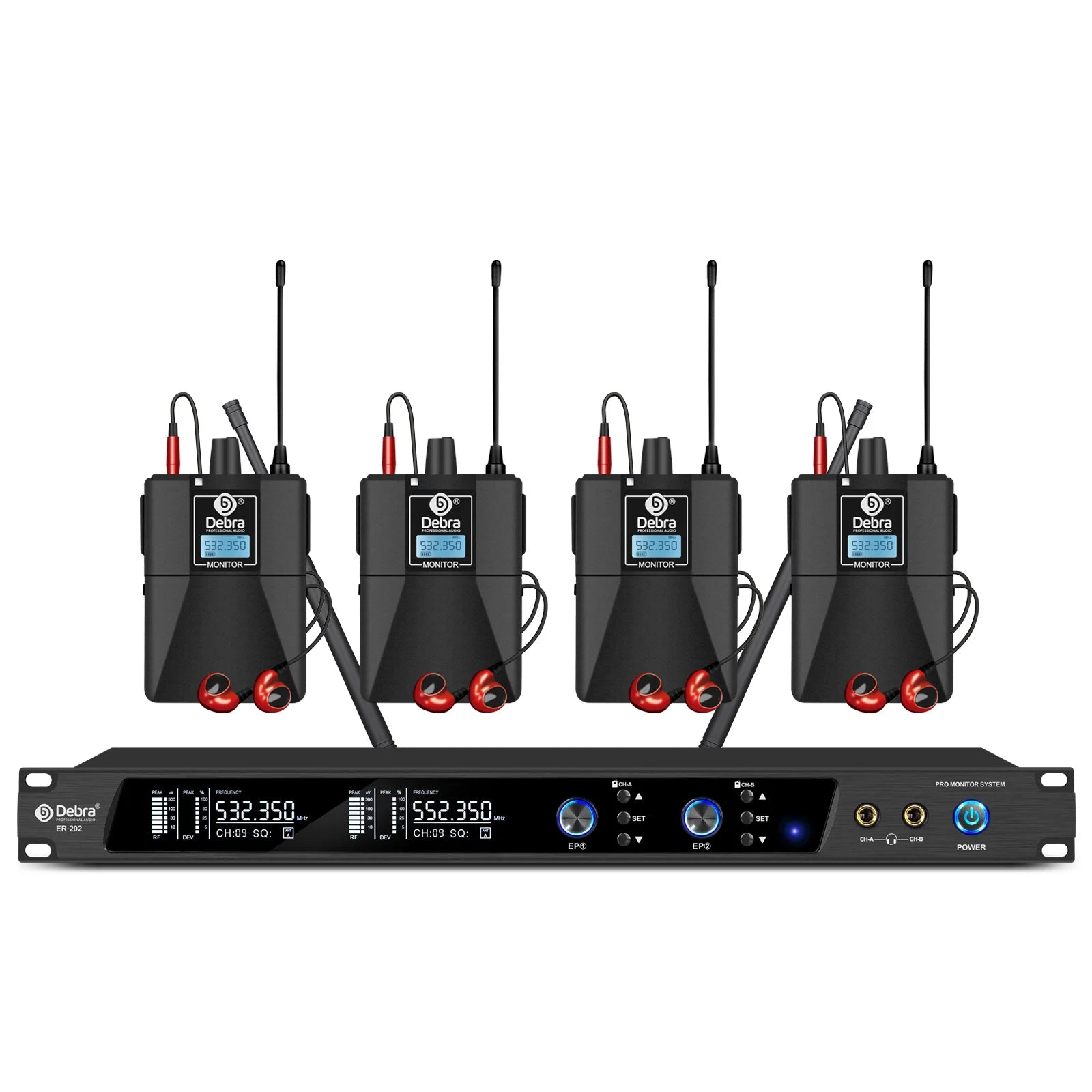 Debra ER-202 Stage Audio UHF Wireless In Ear Monitor System With Multiple Transmitter For Stage Performance Singer