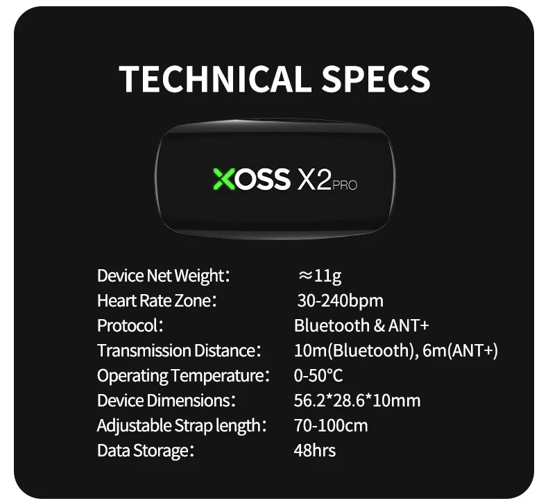 XOSS X2 Pro Heart Rate Monitor Sensor – Rechargeable with Data Storage for Swimming, Running, Cycling, and Fitness