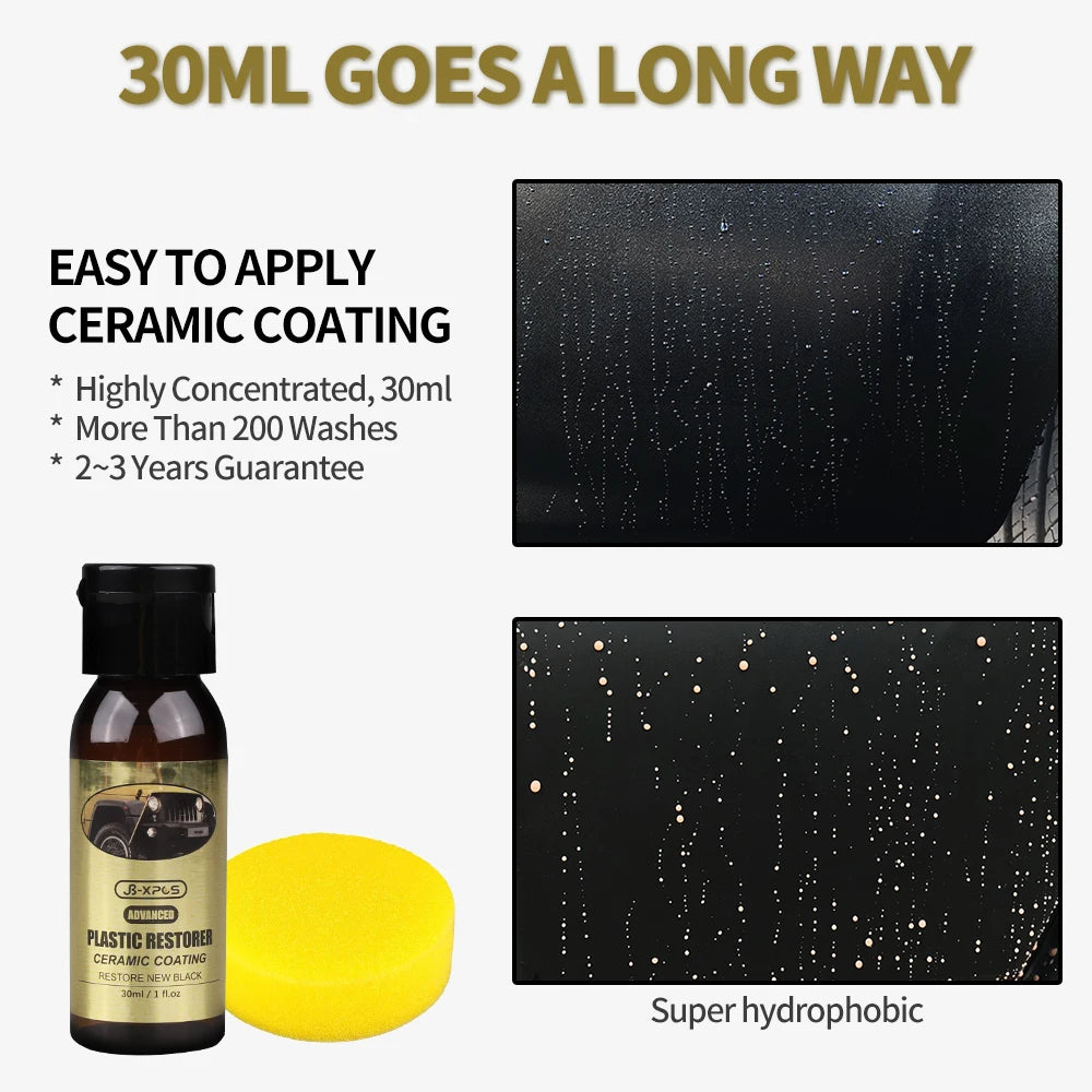 HGKJ Car Plastic Restorer with Ceramic Coating - 2-3 Years Protection for Plastic Trim & Rubber, Restores Black Shine, Prevents Whitening