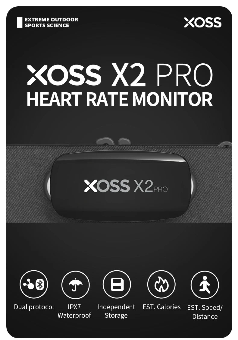 XOSS X2 Pro Heart Rate Monitor Sensor – Rechargeable with Data Storage for Swimming, Running, Cycling, and Fitness