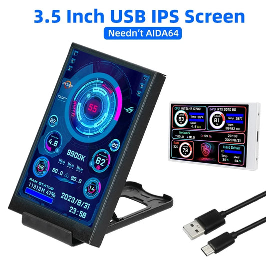 3.5" IPS Type-C Secondary Display for CPU, GPU, RAM, HDD Monitoring | 320x480 USB LCD Screen, AIDA64 Compatible, Windows 10/11