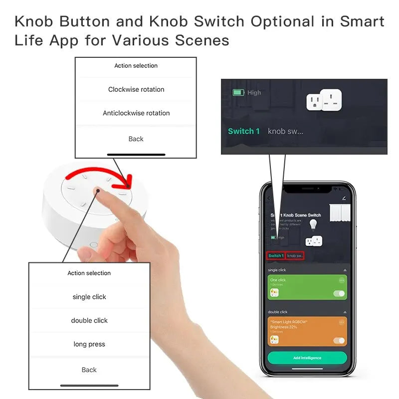 Tuya ZigBee Smart Rotating Knob Switch - DIY Wireless Scene Control, Dimmer Switch for Home Automation, Linkage Remote for Appliances