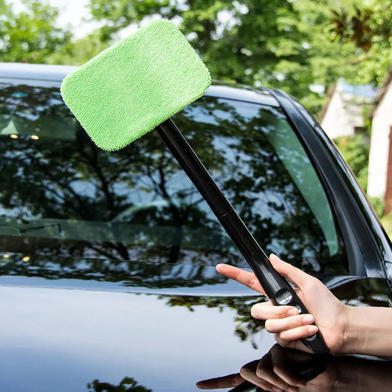 Window Cleaner Brush Kit with Long Handle - Microfiber Windshield Cleaning Tool for Car Interior Detailing and Home Use