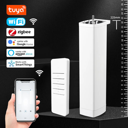 Smart Tuya WiFi/Zigbee Electric Curtain Motor with RF Remote - 22.5CM, App Control, Compatible with Alexa, Google Assistant, and SmartThings