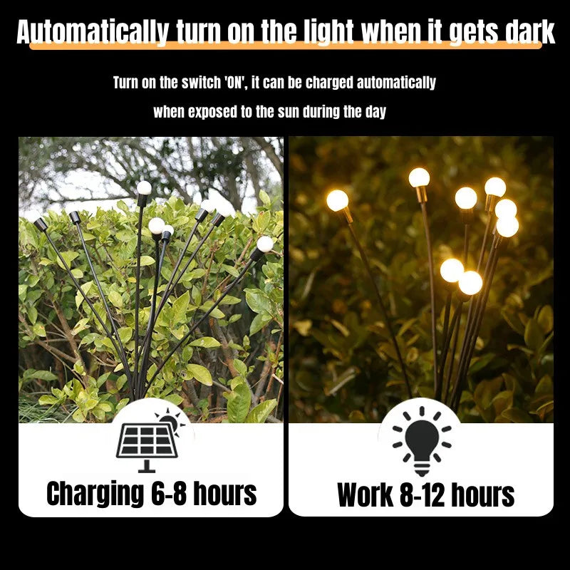 6/8/10 LED Solar Firefly Garden Lights - Outdoor Waterproof Swaying Solar Lights for Patio and Pathway Decoration