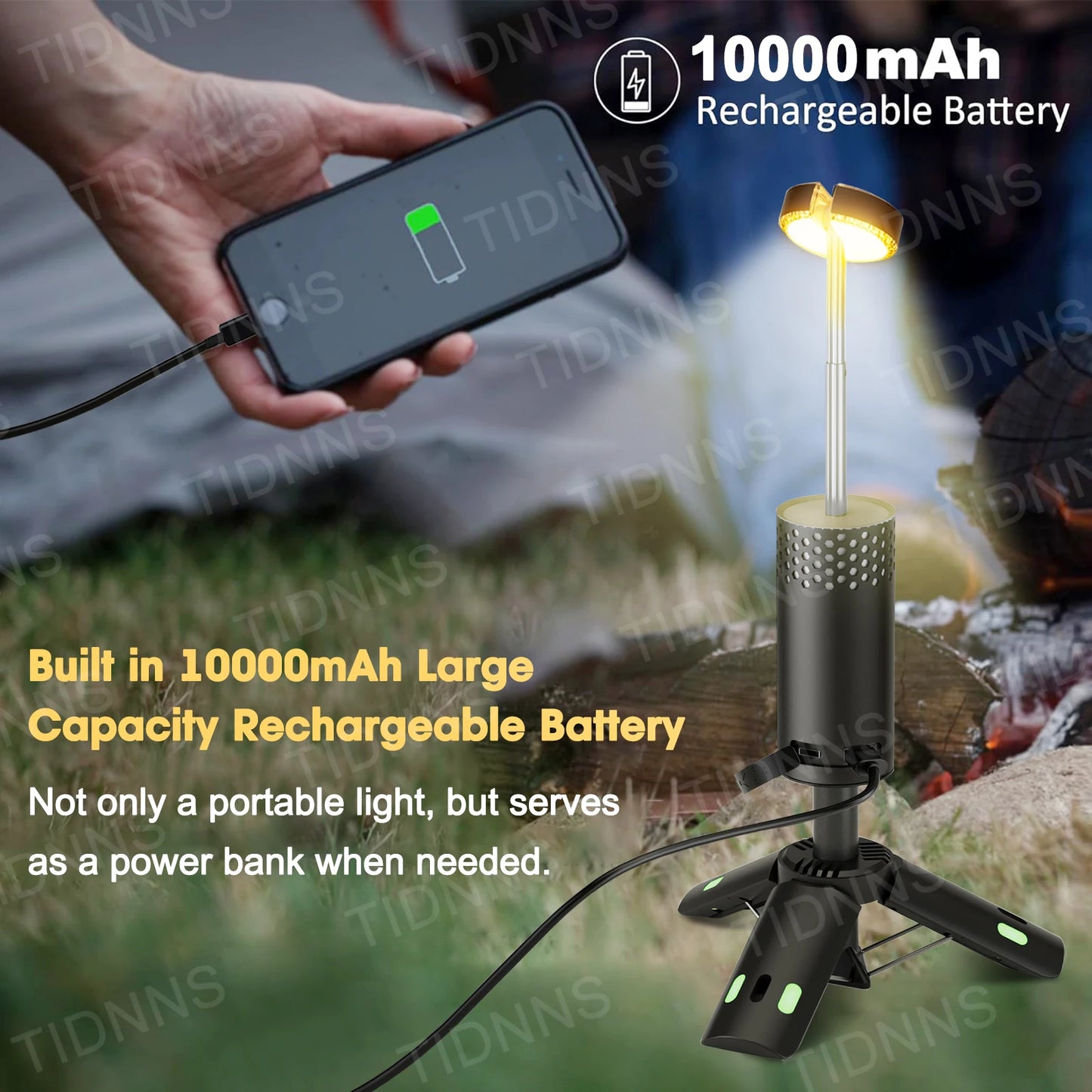 Telescopic Camping Lantern - Rechargeable Dimmable Fishing Light with 10000mAh Battery, Night Atmosphere and Emergency Power Failure Light