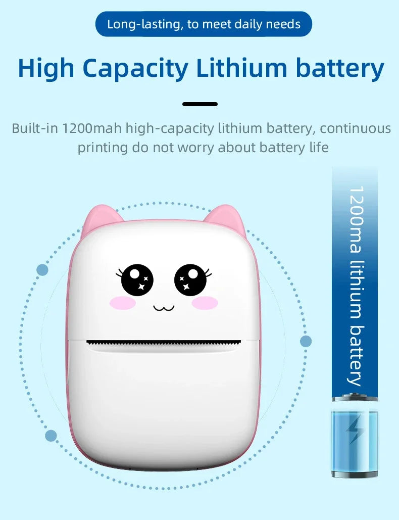 Mini Cat Portable Thermal Printer - Wireless Bluetooth Photo & Label Printer for Android and iOS (58mm)