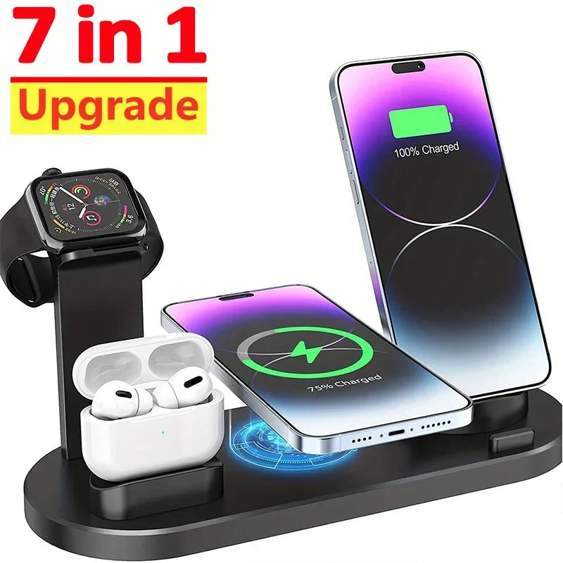 VIKEFON 30W 7-in-1 Wireless Charging Station – Fast Charger Stand for iPhone 14, 13, 12 Pro Max, Apple Watch, AirPods Pro, iWatch 8, 7