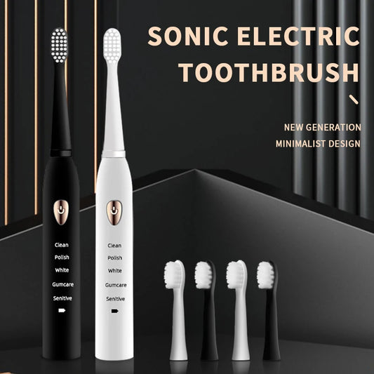 Jianpai Acoustic Electric Toothbrush - Classic Black & White, 5-Gear Modes, USB Rechargeable, IPX7 Waterproof