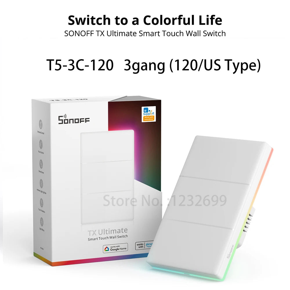 SONOFF T5 Smart WiFi Touch Wall Switch Timer Scene with LED Light eWeLink APP Automation Remote Control Alexa Google Home Alice