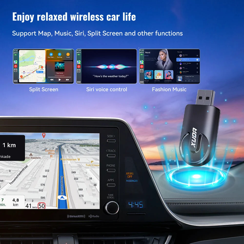 XUDA Wireless CarPlay & Android Auto Adapter, Fast WiFi Plug-and-Play Mini Box for Nissan and Universal Compatibility