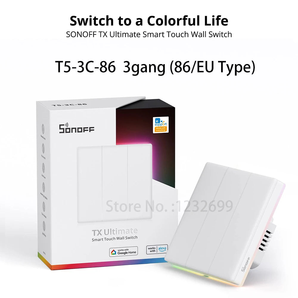 SONOFF T5 Smart WiFi Touch Wall Switch Timer Scene with LED Light eWeLink APP Automation Remote Control Alexa Google Home Alice