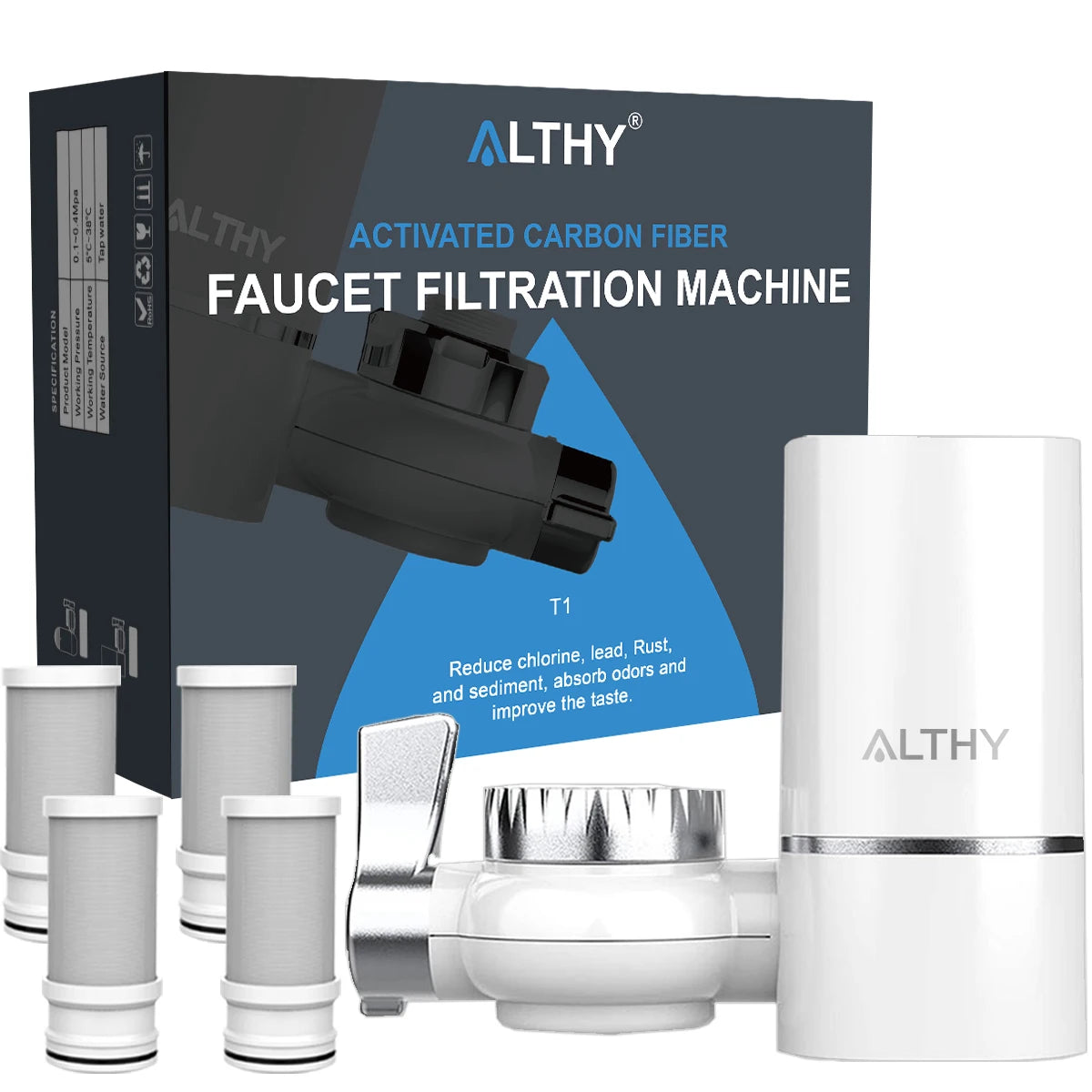 ALTHY Faucet Tap Water Filter Purifier System, Reduces Lead, Chlorine & Bad Taste NSF Certified 320-Gallon Kitchen