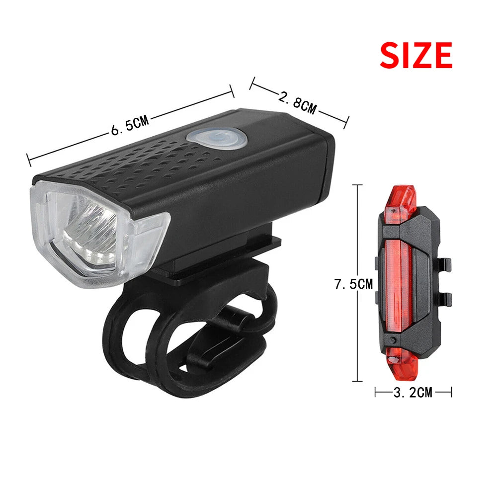 USB Rechargeable LED Bike Light Set - Front & Rear Headlight and Taillight for MTB & Road Cycling Safety