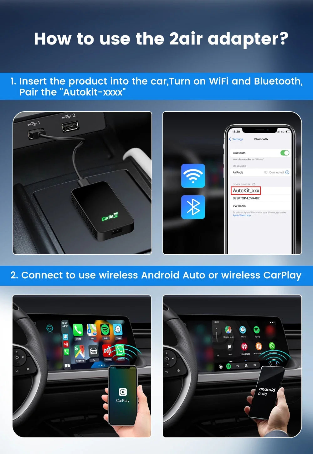 Carlinkit 5 CPC200-2Air Wireless CarPlay & Android Auto Adapter | Dual-Channel 5.8GHz WiFi, BT 5.0, GPS, Siri Support for Waze & Spotify