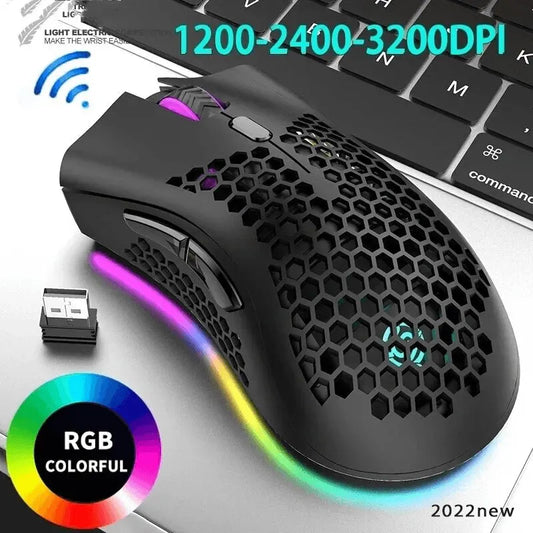 BM600 Rechargeable Wireless Gaming Mouse | 2.4G USB, RGB Lighting, Honeycomb Design for PC, Laptop, Desktop