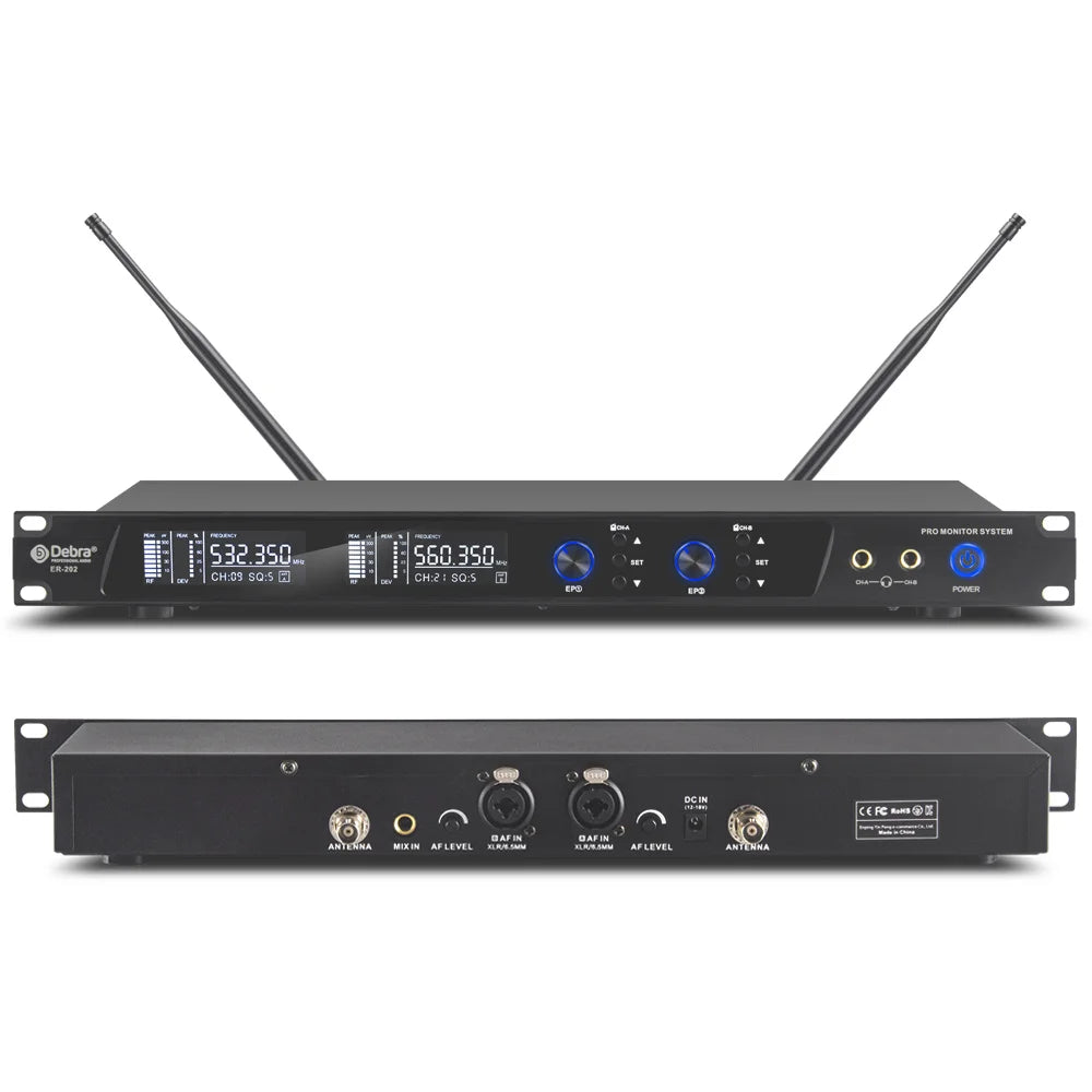 Debra ER-202 Stage Audio UHF Wireless In Ear Monitor System With Multiple Transmitter For Stage Performance Singer