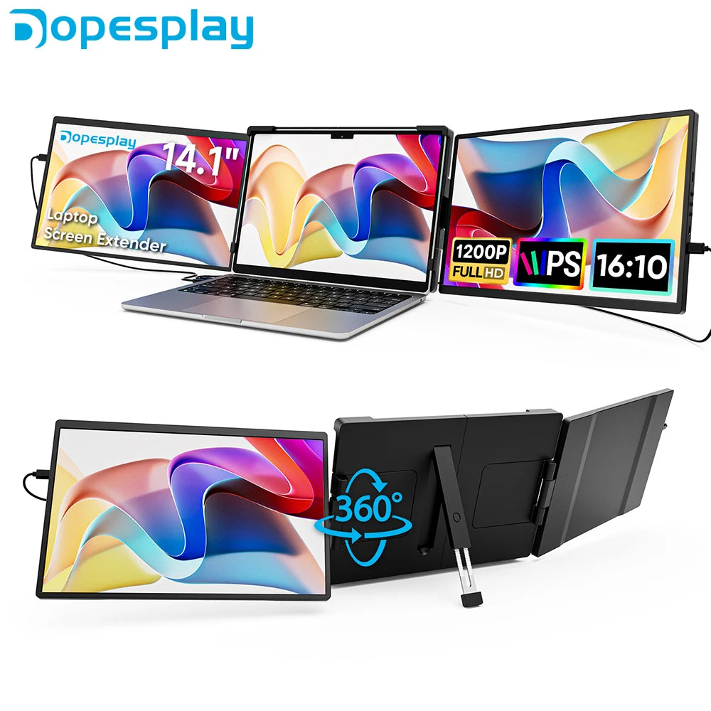 Dopesplay 14.1inch Laptops Screen Extender Triple Dual FHD 1200P IPS Portable Monitors For Windows Mac Android Chrome 14-17inch