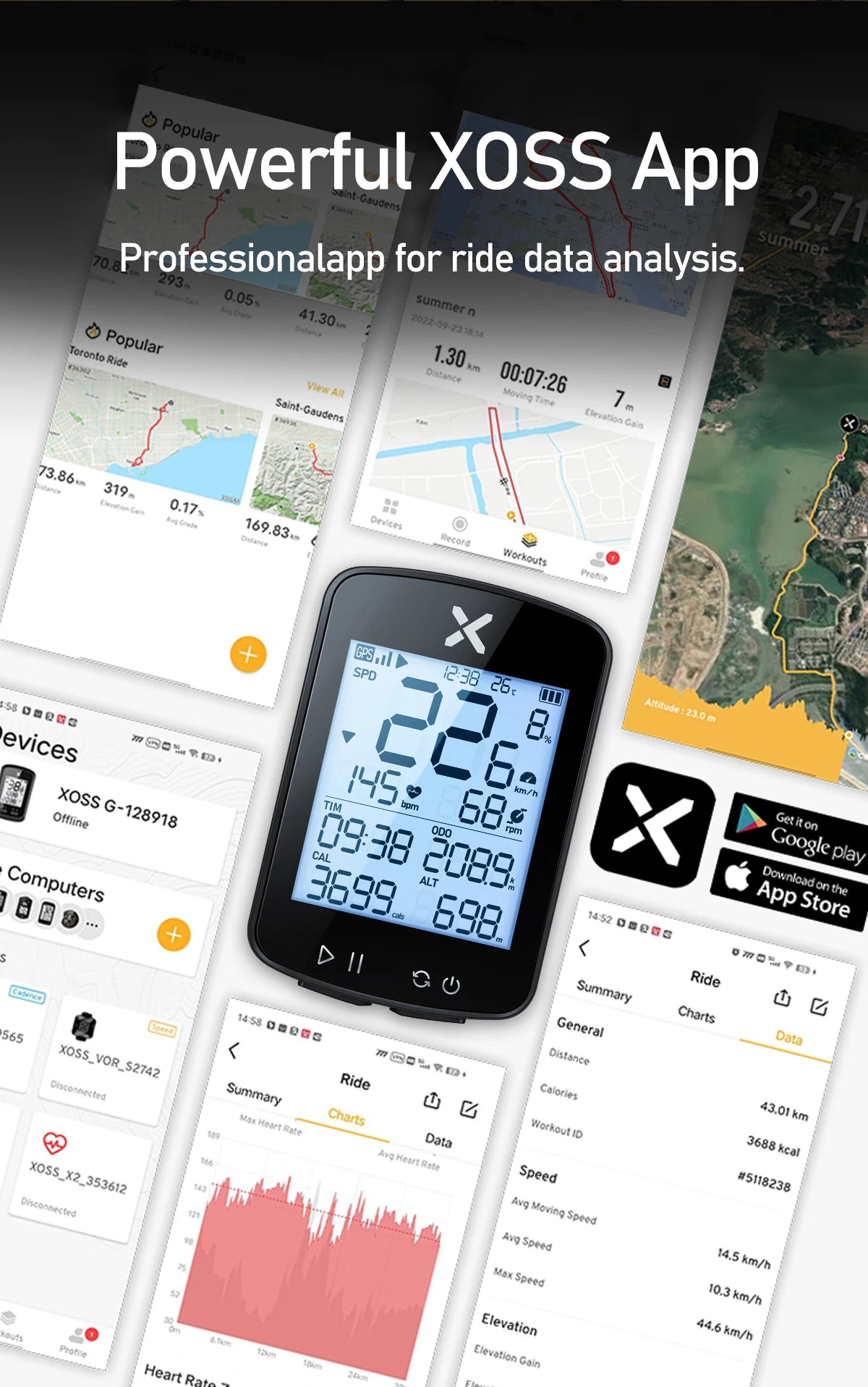 Xoss G+ G2 GPS Bike Computer, Wireless Cycling Speedometer & Odometer with ANT+ for Road & MTB