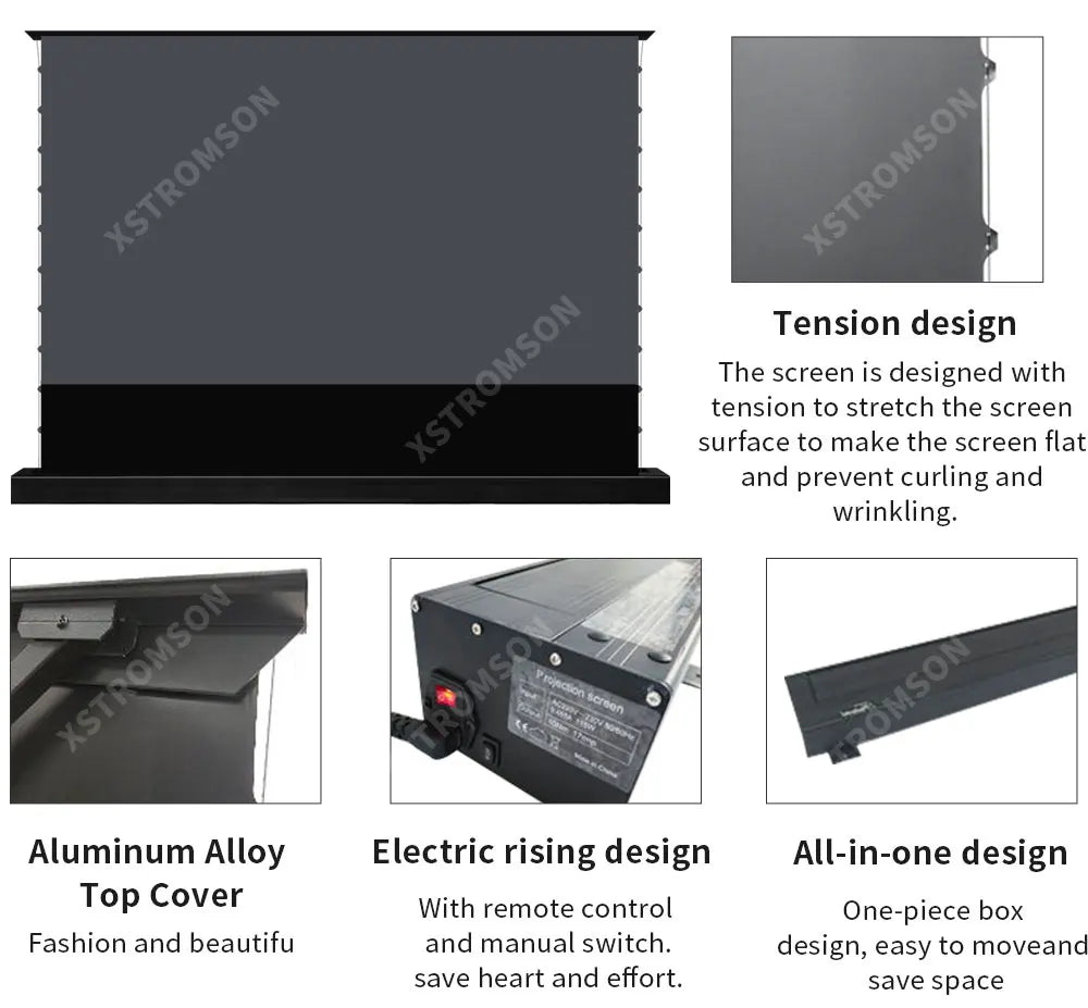 120 inch Laser TV ALR Projector Screen Motorized Floor Rising PET Crystal UST ALR Projection Screen For 4K Ultra Short Projector