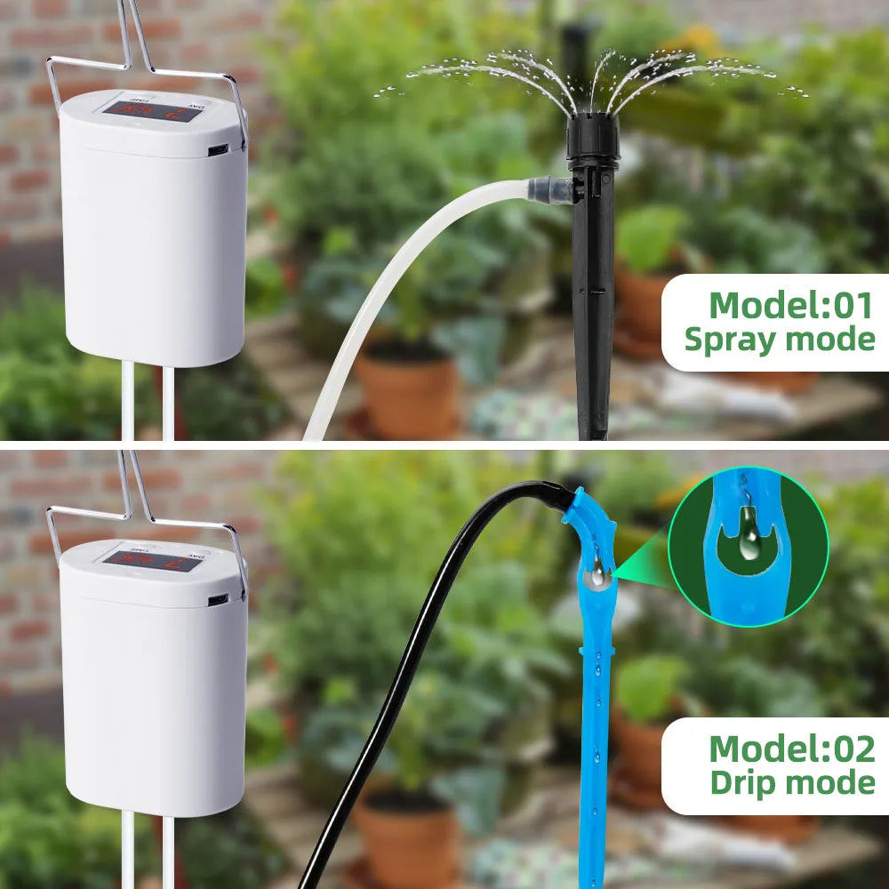 Automatic Plant Watering Pump System - Home Sprinkler Drip Irrigation Kit with Timer and 2/4/8/16 Heads for Garden and Indoor Plants