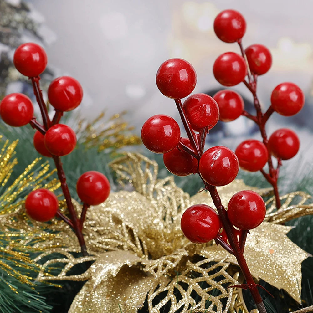 Christmas Artificial Berries | Red, Gold & Silver Branches for Floral Wreaths and Christmas Tree 2024