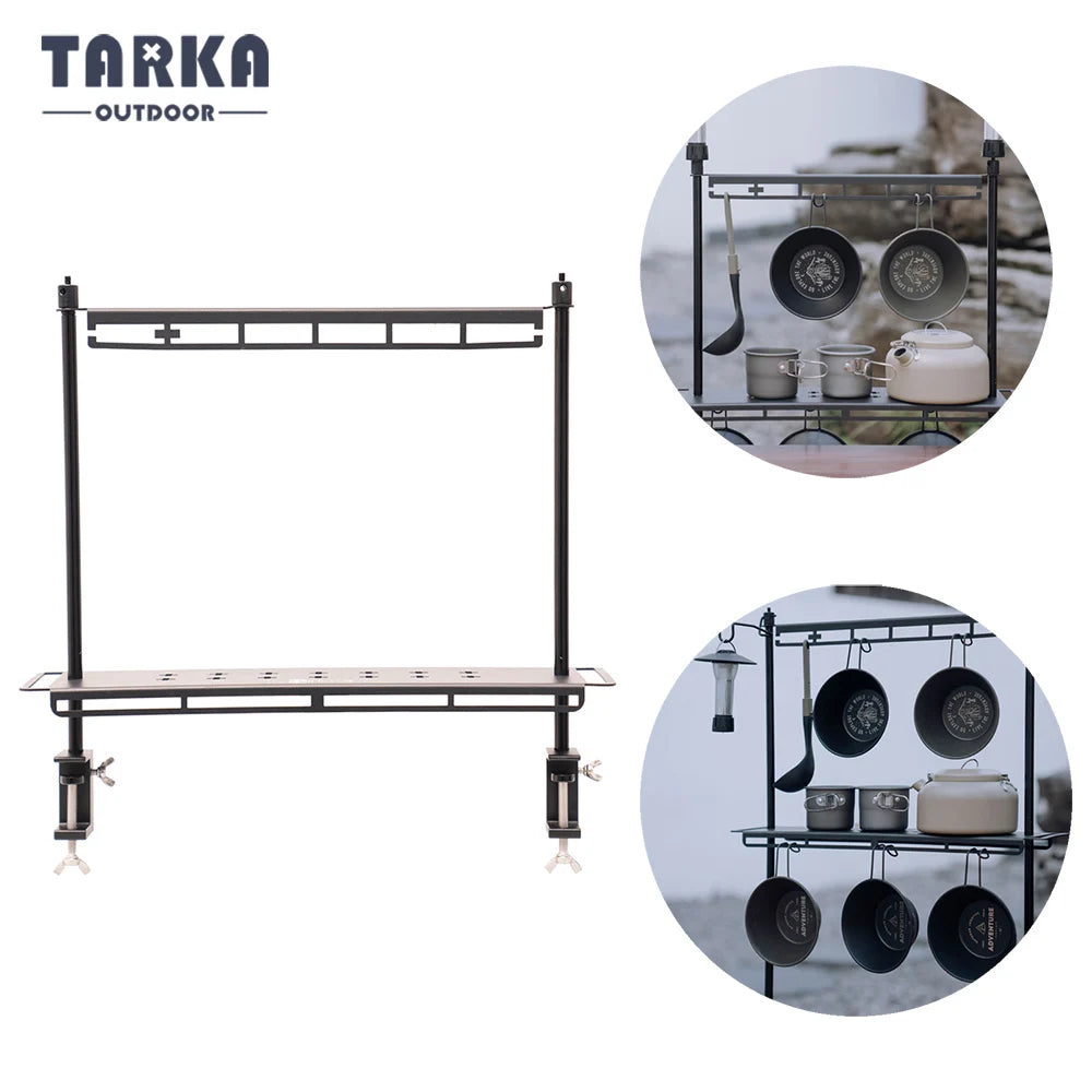 TARKA Lightweight Camping Storage Shelf - Aluminum Alloy Detachable Organizer Rack with Lantern Stand for Tableware and Outdoor Supplies