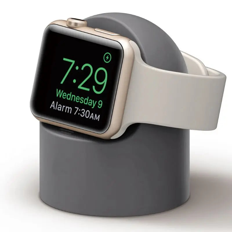 Durable Silicone Charging Stand for Apple Watch – Dock for all Apple Watch models (38–49mm); supports Nightstand Mode.