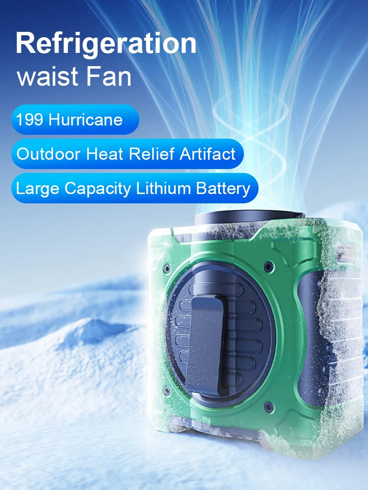 20000mAh Outdoor Portable Waist Fan Hanging Neck Fan Strong Wind with Power Bank LED Lighting for Sports Courier Outdoor Working