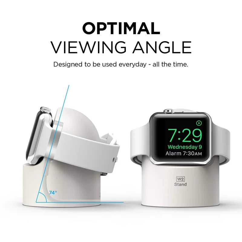 Durable Silicone Charging Stand for Apple Watch – Dock for all Apple Watch models (38–49mm); supports Nightstand Mode.