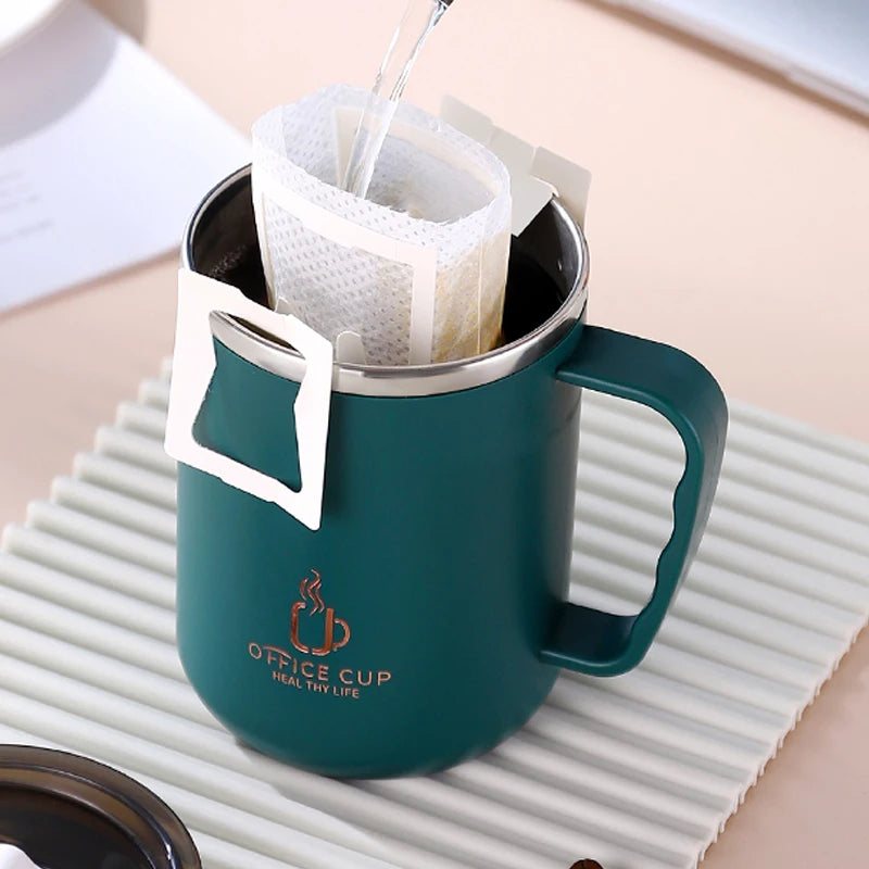 500ml/17oz 304 Stainless Steel Insulated Water Bottle – Double-Layer Coffee Mug with Handle and Plastic Lid