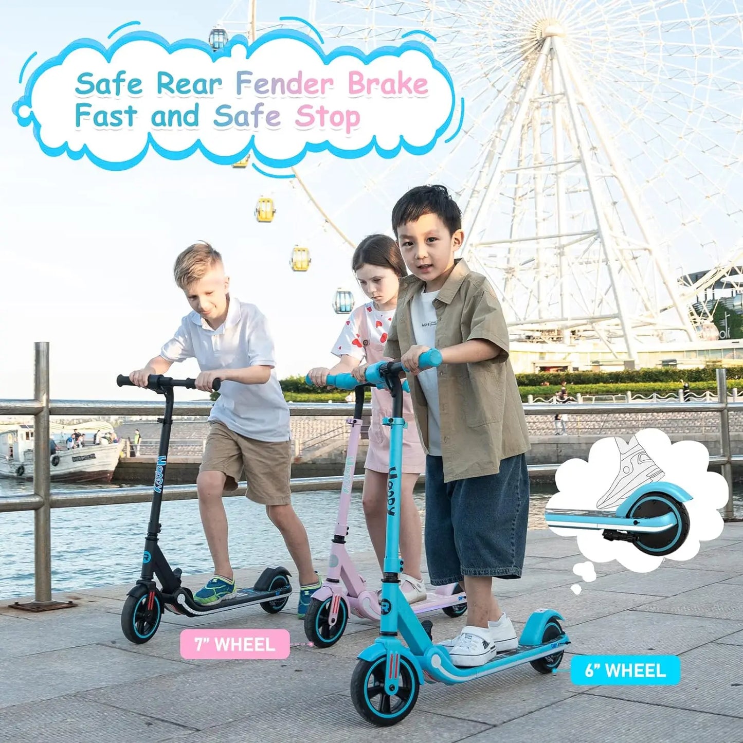 RCB Electric Scooter for Kids - 150W Motor, 9.3mph Max Speed, LED Display, Bluetooth Speaker, Foldable Design, Colorful LED Lights