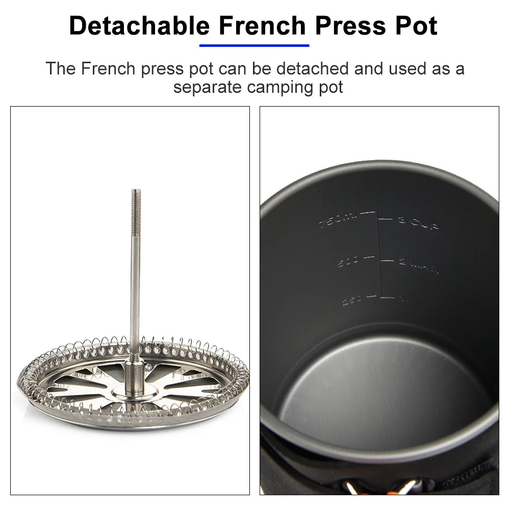 Widesea Portable Camping Cooking System with Heat Exchanger - Outdoor Gas Stove Burner, Coffee Pot, Cup, and Cookware Set