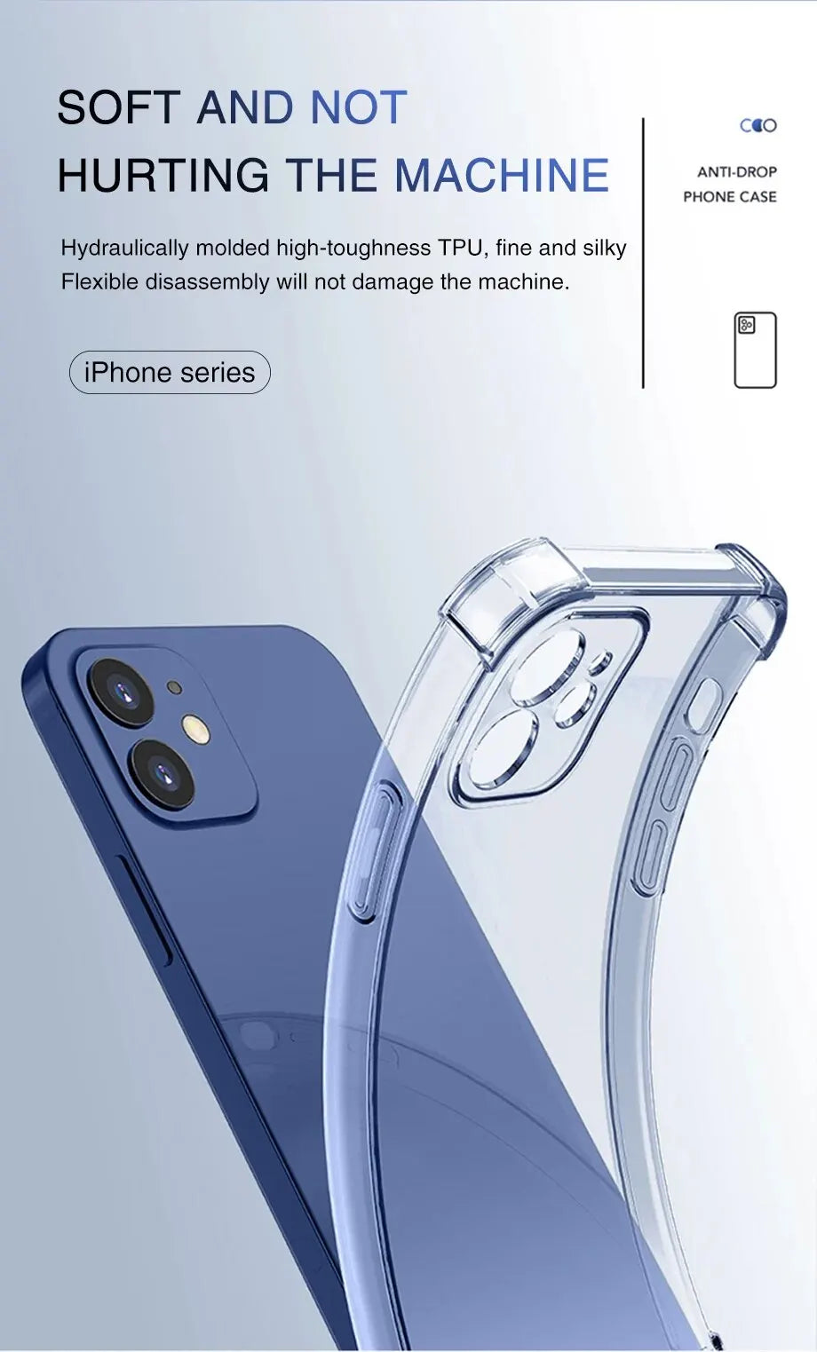 Clear Shockproof Silicone Phone Case for iPhone 15, 14, 13, 12, 11 & Pro Max | Soft TPU Bumper with Lens Protection