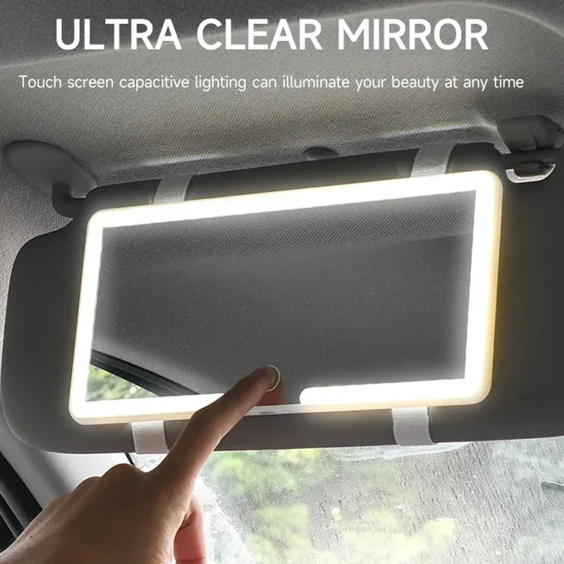 Rechargeable Sun Visor Vanity Mirror with LED Light & Stepless Dimming | Touch Sensor, Car Makeup Mirror