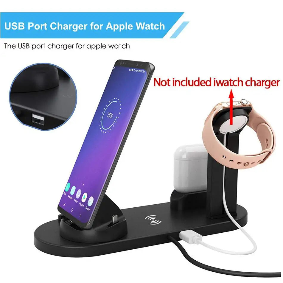 VIKEFON 30W 7-in-1 Wireless Charging Station – Fast Charger Stand for iPhone 14, 13, 12 Pro Max, Apple Watch, AirPods Pro, iWatch 8, 7