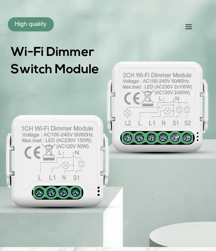 DIY  Wifi Smart Dimmer Switch Module Tuya/Smartlife APP Remote Control Two Way Compatible with Alexa Google Home Voice Control