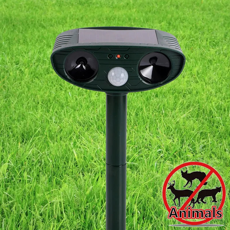 Solar-Powered Ultrasonic Animal Repellent – Rechargeable, Waterproof Cat & Dog Deterrent for Gardens, Farms, and Yards