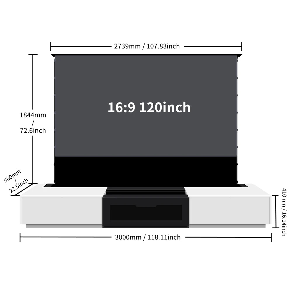 2025 MAX 120 inch Intelligent Laser TV Projector Screen TV Cabinet+Motorized Floor Rising UST Projection Screen For Home Theater
