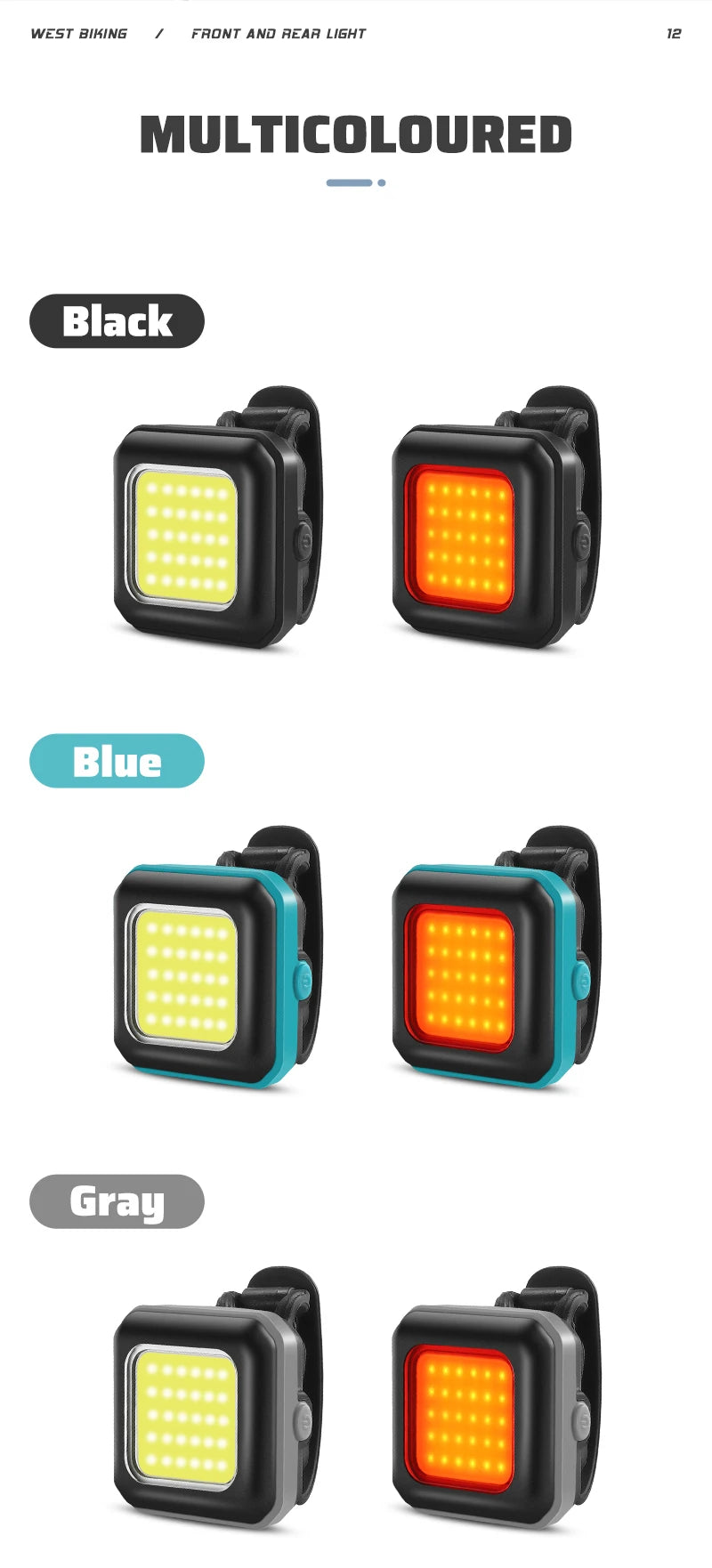 WEST BIKING LED Bike Light Set - Type-C Rechargeable Front Headlight & Rear Taillight for Cycling Safety