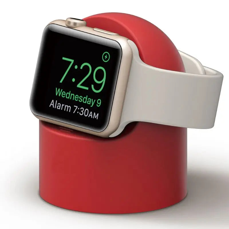 Durable Silicone Charging Stand for Apple Watch – Dock for all Apple Watch models (38–49mm); supports Nightstand Mode.