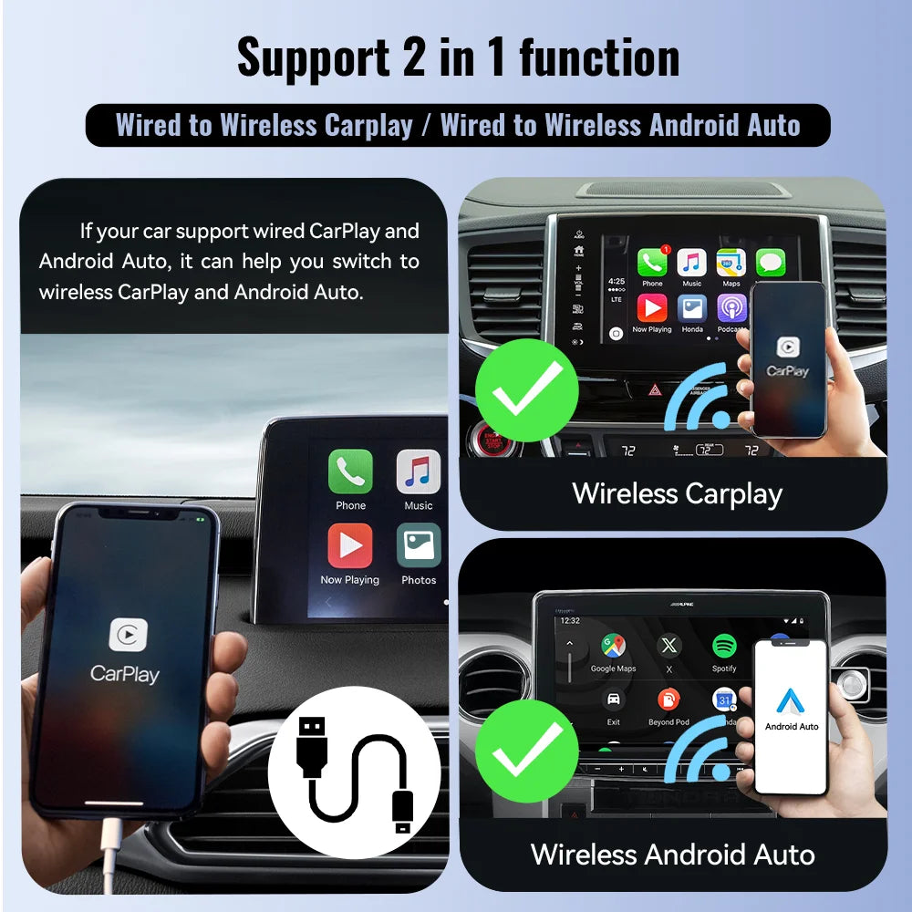 XUDA Wireless CarPlay & Android Auto Adapter, Fast WiFi Plug-and-Play Mini Box for Nissan and Universal Compatibility