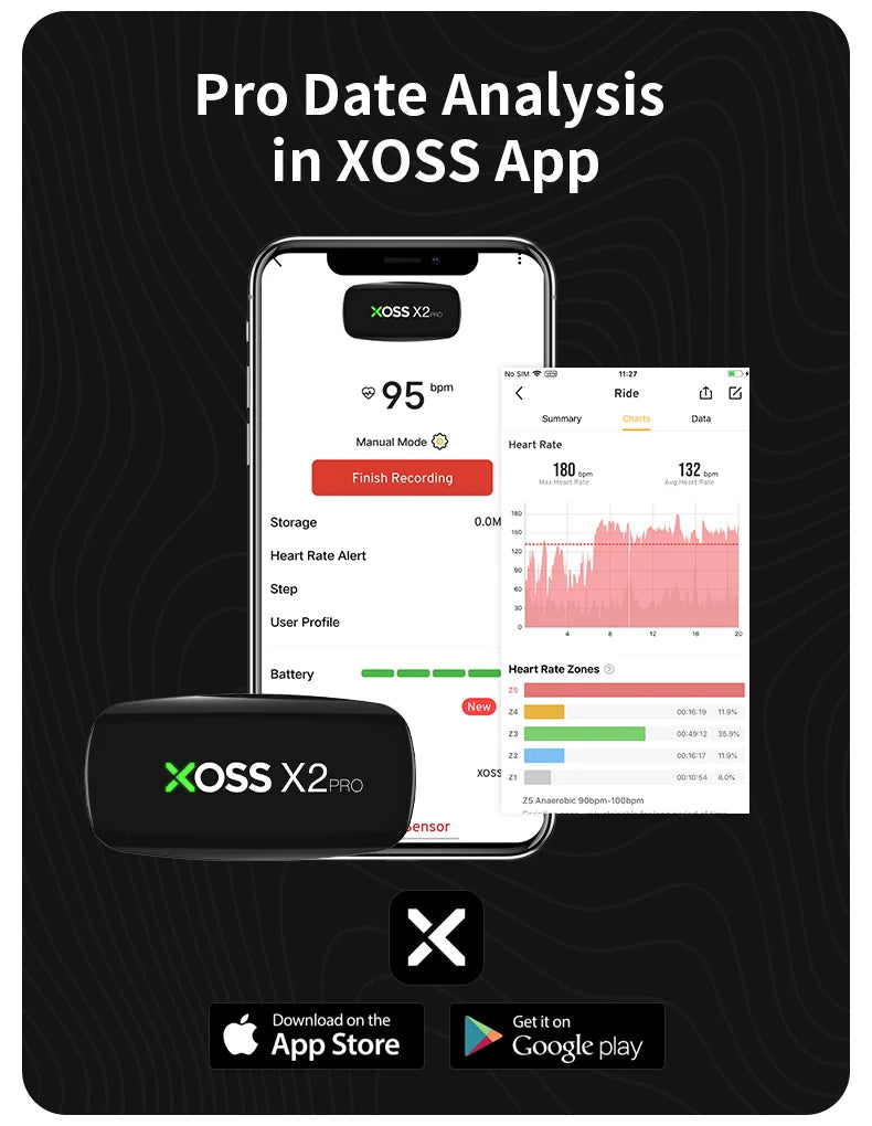 XOSS X2 Pro Heart Rate Monitor Sensor – Rechargeable with Data Storage for Swimming, Running, Cycling, and Fitness