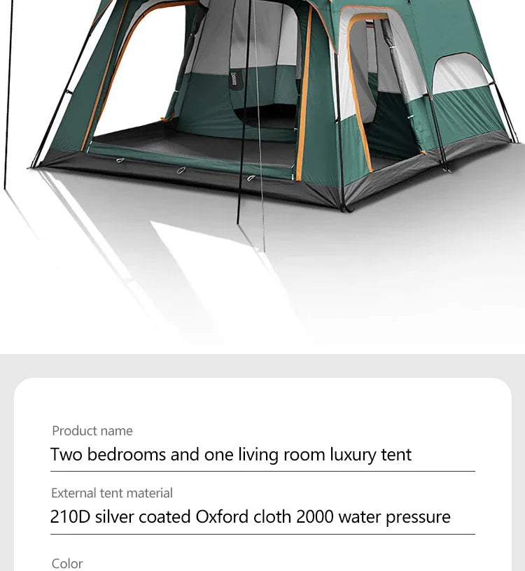 XIAOTREE Outdoor Family Camping Tent - Oversized Double-Layer 2-Room Tent for 3-12 People, Thickened Rainproof Design for Outdoor Adventures